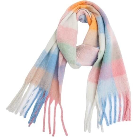 Women's Cashmere Big Coloured Checked Scarf Winter Warm Wrap Scarf - Picture 7 of 7